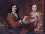 Giulio Quaglio Self Portrait of the Artist Painting his Wife oil painting on canvas